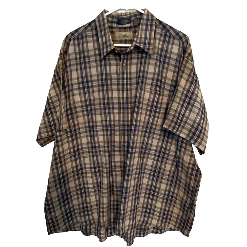 Bill Blass Signature Shirt Mens 3XL Big Plaid Short Sleeve Wrinkle Free Button U